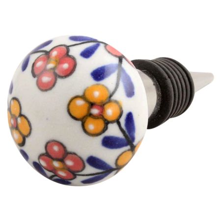 Mustard And Red Tiny Flower Ceramic Wine Stopper